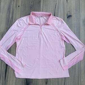 Foray Golf Size Large Mesh Inset Long Sleeve 1/4 Zip Collared Shirt Pink UPF 50